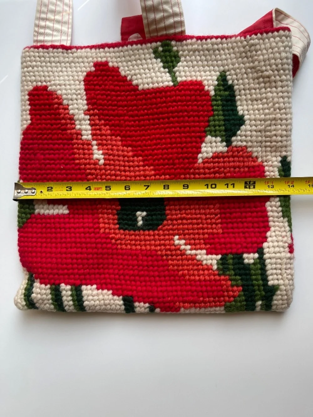 Needlepoint Shoulder Tote Bag Red Poppy 14